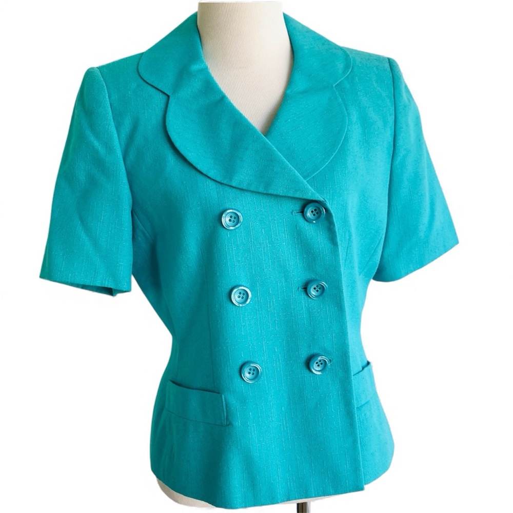 Vintage Blazer Morgan Miller Turquoise Blue Jacket 6P Preppy Office Siren Retro